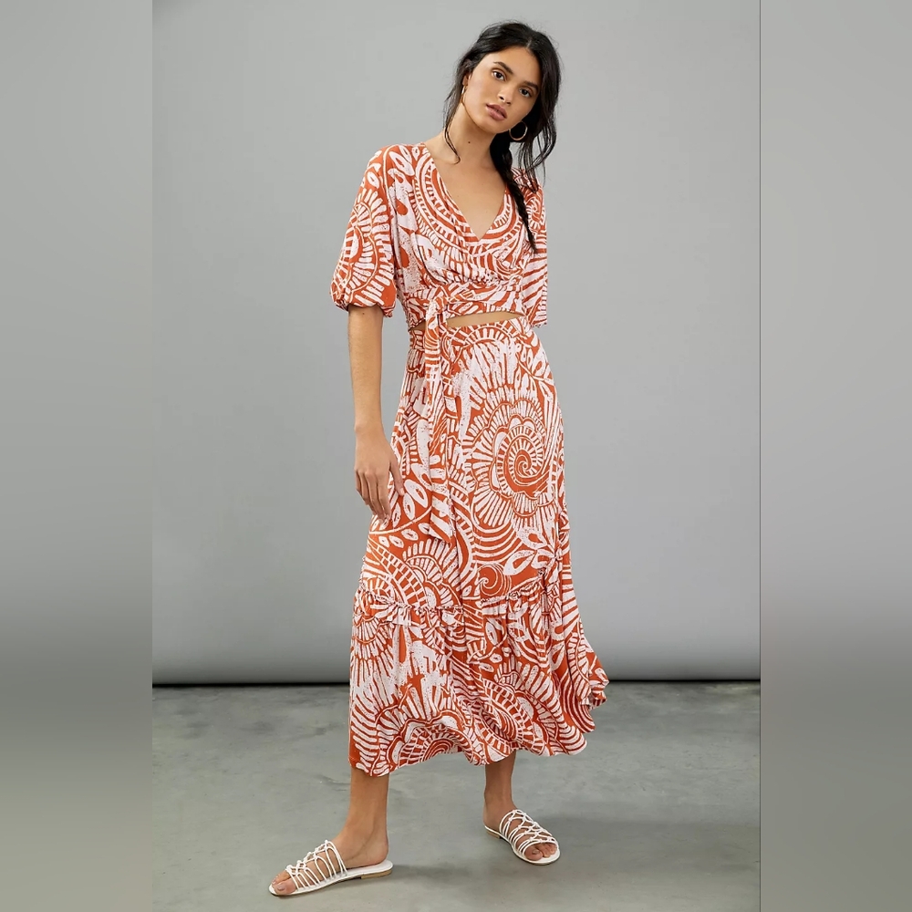 Anthropologie Orange and White Skirt Set